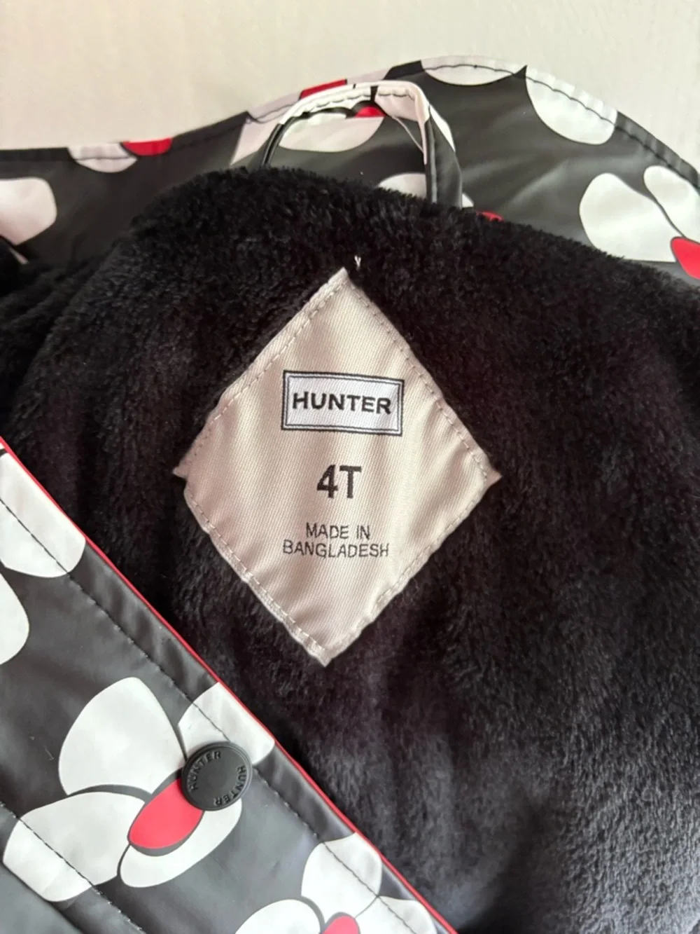 Hunter‎ Girls 4T Floral Rain Jacket Black White Red Hooded Waterproof Fleece